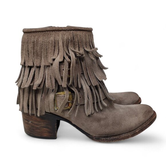 Freebird Belle Ankle Booties Women's Distressed Suede Tier Fringe Western Boho 6 - Picture 2 of 15